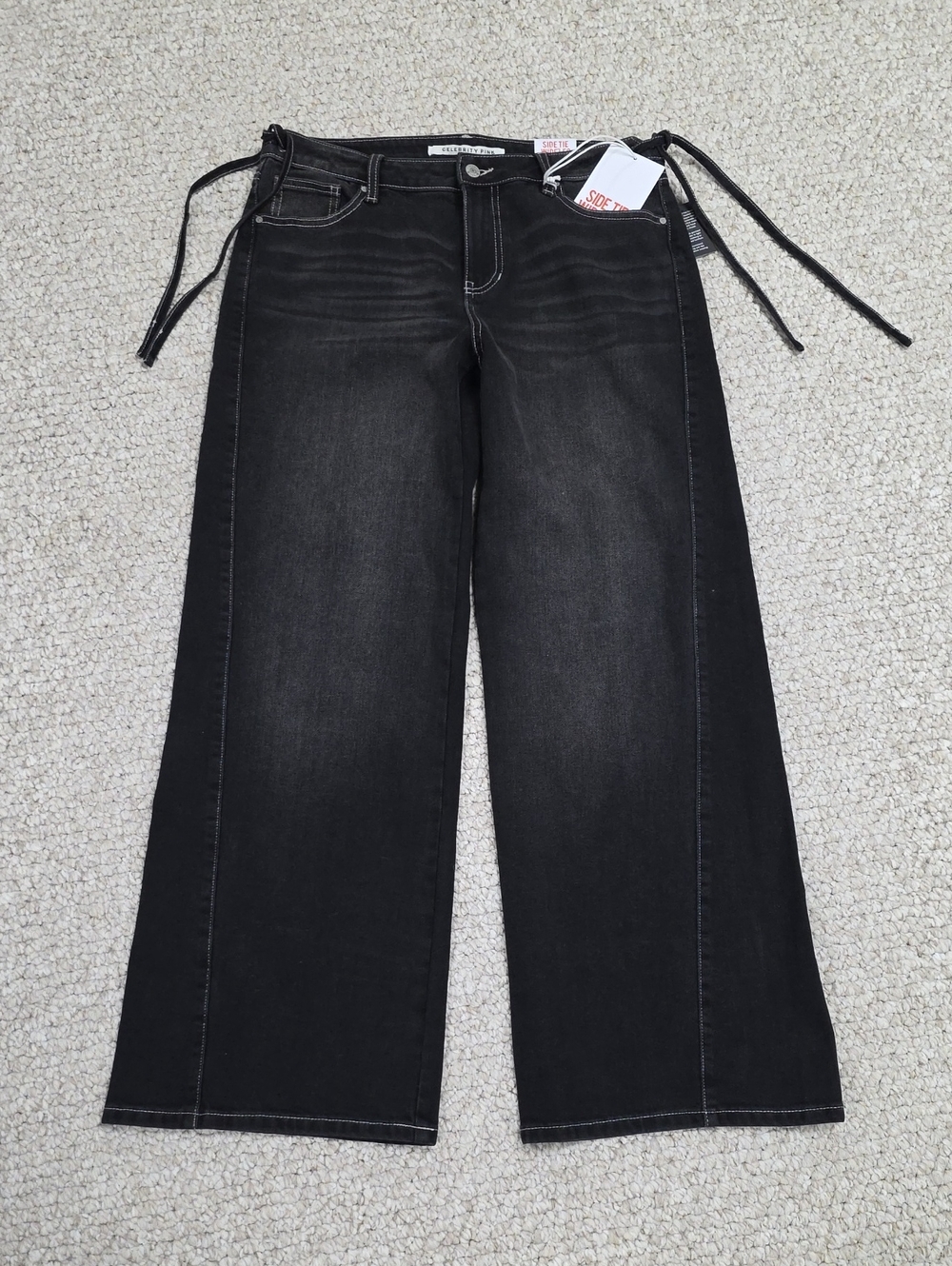 Celebrity Pink Side Tie Wide Leg Jeans Black